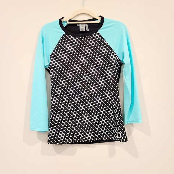 Bleu Rod Beattie Black And White Polka Dot Aqua Sleeve Swim Top - Picture 2 of 7